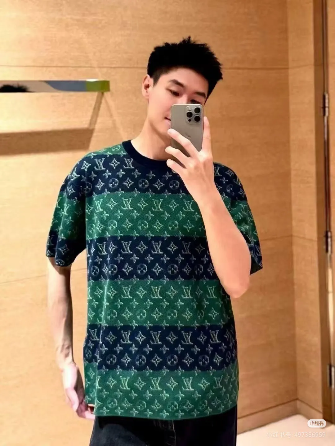 Louis Vuitton/Louis Vuitton contrasting color old flower jacquard knitted short sleeves